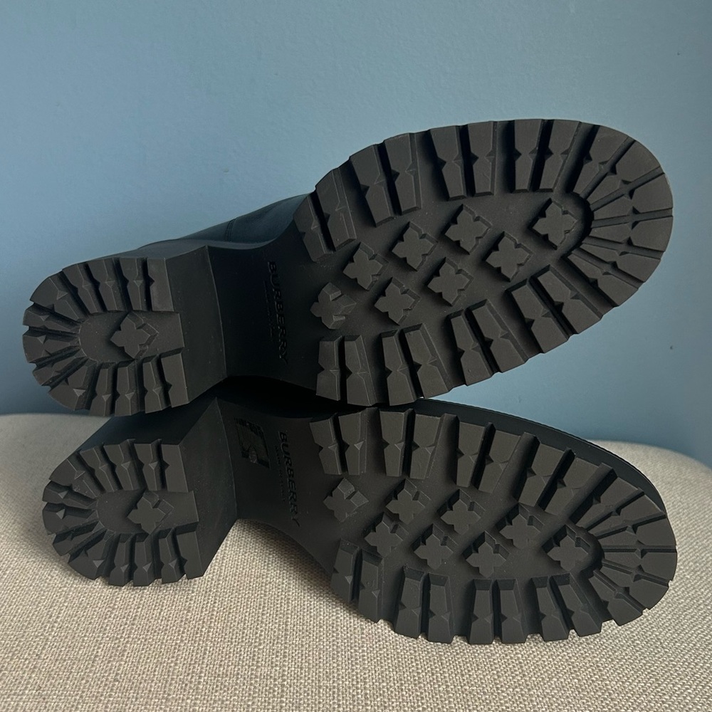 Burberry Check Panel Black Leather Ankle Boots - Picture 8 of 11